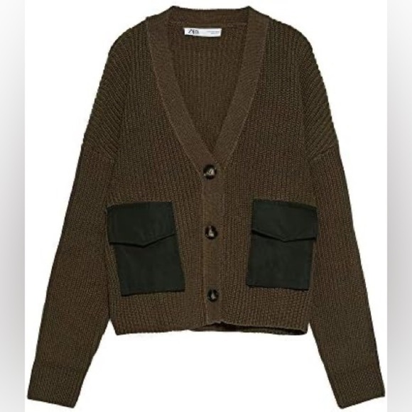 Zara Sweaters - Zara Knit Contrast Pockets Oversized Cardigan Sweater • Cocoa Brown • S Small